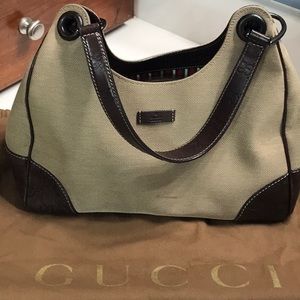 Authentic Gucci Guccissima Trim Canvas Colbert Hobo Dark Brown
